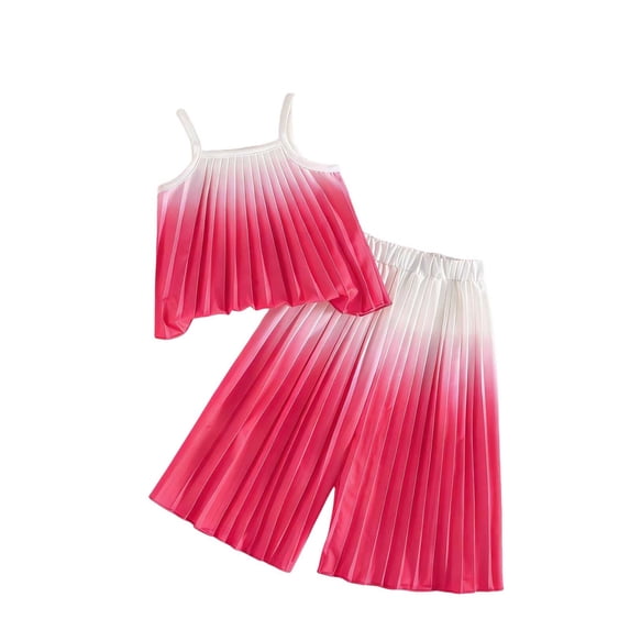 CYRBOKO Baby Girls Summer Outfit Sets, Two-piece Gradient Elastic Waist Sleeveless Camisole Top Sets Hot Pink Size 9M-3T