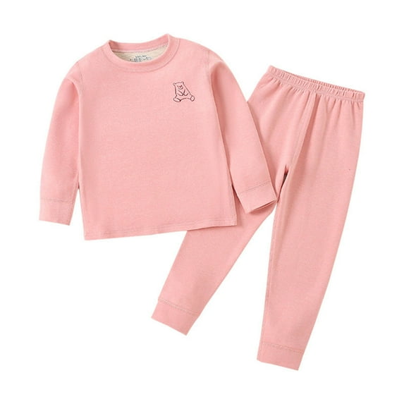 CYRBOKO Baby Girls' Thermal Sets, Long Sleeve Soft Cotton Elastic Waist Loungewear Sets Pink Size 6-12 Months