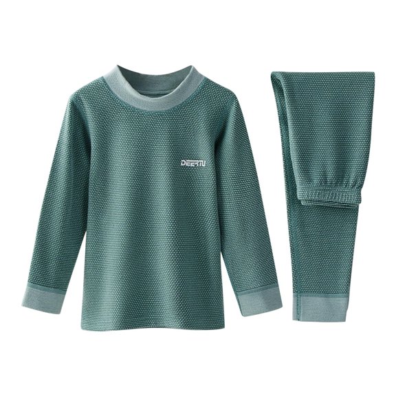 CYRBOKO Base Layer Sets for Boys, Cotton Winter Long Sleeve Elastic Waist Underwear sets Green Size 6-7 T
