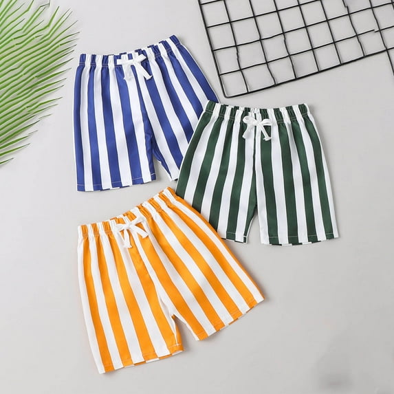 CYRBOKO Beach Shorts for Toddler Boys, Loose Striped Elastic Waist 3 Pieces Summer Shorts Blue Size 1-2T