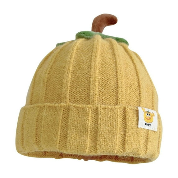 CYRBOKO Beanies for Toddler Girls, Winter Cotton Thermal Pom-pom Kids Hats Yellow Size 6M-3T