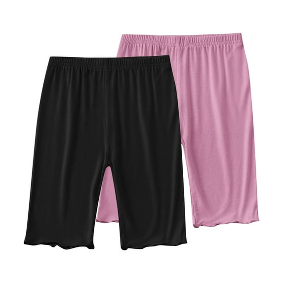 CYRBOKO Bike Shorts for Girls, 2 Pieces Casual Solid Color Dancewear Summer Leggings Blue Size 10-11 T