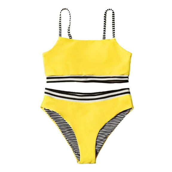 CYRBOKO Bikinis Swimsuits for Girls, 2-piece Vacation Summer Spaghetti Straps Swimsuit Set Yellow Size 8-9 T