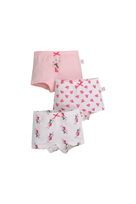 Boxer Shorts for Girls, Comfy Cotton Elastic Waist 3-piece Girls Underwear Pink Size 5-6 T