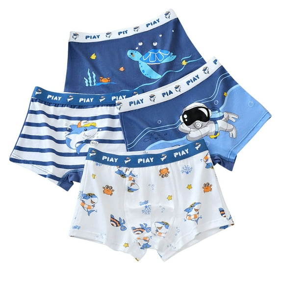CYRBOKO Boxers for Boys, Stretchy Cotton 4 Pieces Elastic Waist Boys Underwear Blue Size 8 T