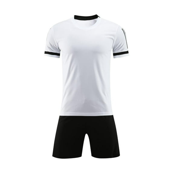 CYRBOKO Boy's Athletic Outfit Sets, Quick-dry Elastic Waist Short Sleeve Breathable Top and Shorts Sets White Size 5-6 T