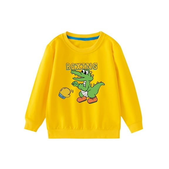 CYRBOKO Boy's Pullover Sweatshirts, Autumn Pullover Cotton Crew Neck Tops with Long Sleeve Yellow Size 5-6 T