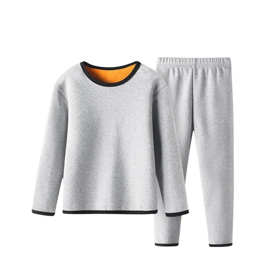 CYRBOKO Boy's Thermal Sets, Cotton Elastic Waist Fall Long Sleeve Underwear Sets Gray Size 11-12 T