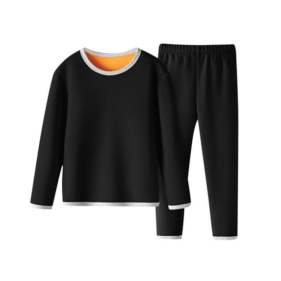 CYRBOKO Boy's Thermal Sets, Cotton Fall Long Sleeve Elastic Waist Underwear Sets Black Size 11-12 T
