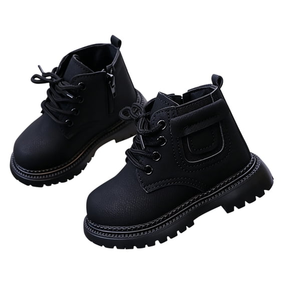 CYRBOKO Boys Ankle Boots, Non-slip Lace Up Side Zip Athletic Riding Booties Black Size 11.5 (Little Kids)