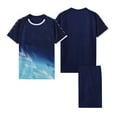 thumbnail image 1 of CYRBOKO Boys Athletic Outfit Sets 2025, Elastic Waist Quick-dry Short Sleeve 2 Pieces Sports T-Shirt and Shorts Dark Blue Size 10 T, 1 of 4