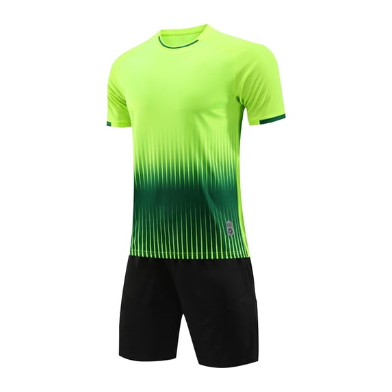 CYRBOKO Boys Athletic Outfit Sets, Breathable Quick-dry Short Sleeve Elastic Waist Summer Top and Shorts Green Size 5-6 T