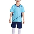 thumbnail image 1 of CYRBOKO Boys Athletic Outfit Sets, Quick-dry Short Sleeve Elastic Waist Training Sports Suit Sky Blue Size 7-8 T, 1 of 4