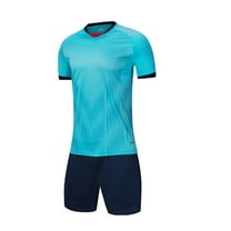 CYRBOKO Boys Athletic Outfit Sets, Short Sleeve Quick-dry Lightweight Elastic Waist Top and Shorts Sets Light Blue Size 14-16 T
