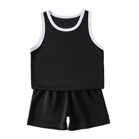 CYRBOKO Boys Athletic Outfit Sets, Sleeveless Elastic Waist Running Two Pieces Tank Tops and Shorts Black Size 2-3 T