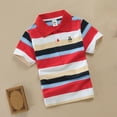 thumbnail image 1 of CYRBOKO Boys Athletic Polo Shirts, Striped Comfy Cotton Short Sleeve Summer Tops Red Size 10-11 T, 1 of 3