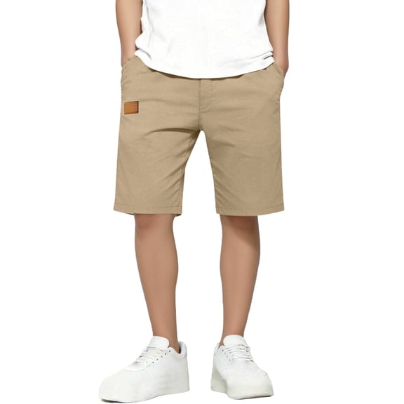 CYRBOKO Boys Athletic Shorts, Casual Breathable Running Elastic Waist Summer Shorts Khaki Size 10-12 T