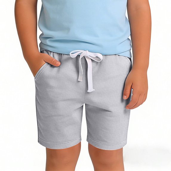 CYRBOKO Boys Athletic Shorts, Comfy Elastic Waist Drawstring Cotton Summer Shorts Gray Size 4-5 T