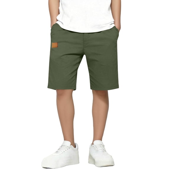 CYRBOKO Boys Athletic Shorts, Running Elastic Waist Breathable Casual Summer Shorts Army Green Size 9-10 T