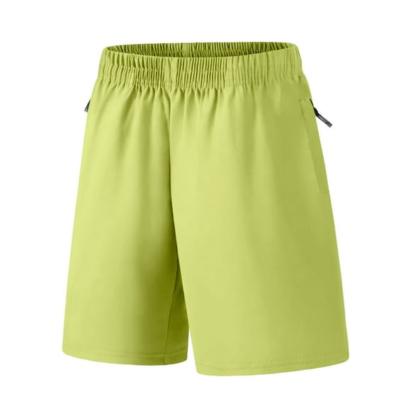 CYRBOKO Boys Athletic Shorts with Zipper Pockets, Summer Casual Training Elastic Waist Gym Shorts Green Size 5-6 T
