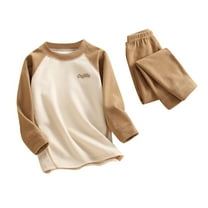 CYRBOKO Boys Base Layer Sets, Cotton Stretchy Long Sleeve Elastic Waist Loungewear Sets Coffee Size 8-10 T
