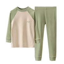 CYRBOKO Boys Base Layer Sets, Elastic Waist Lightweight Long Sleeve Cotton Loungewear Sets Green Size 15-16 T