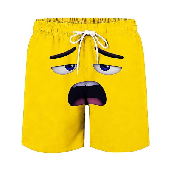 CYRBOKO Boys Beach Shorts, Drawstring Breathable Elastic Waist Quick-dry Funny Summer Shorts Yellow Size 5-6 T