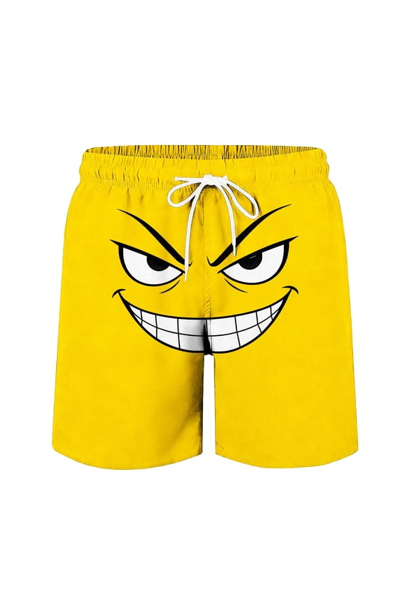 Boys Beach Shorts, Elastic Waist Quick-dry Drawstring Funny Swim Trunks for Summer Yellow Size 7-8 T