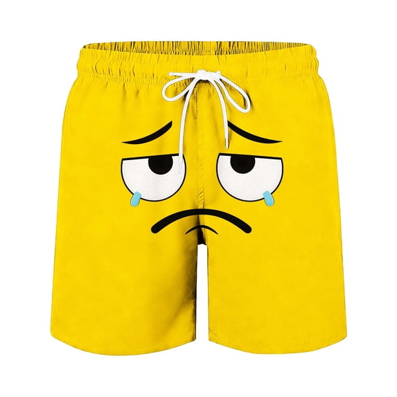 CYRBOKO Boys Beach Shorts, Quick-dry Elastic Waist Drawstring Loose Funny Summer Shorts Yellow Size 9-10 T