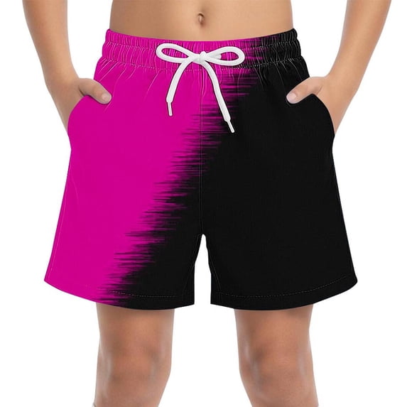 CYRBOKO Boys Beach Shorts, Summer Drawstring Elastic Waist Quick-dry Vacation Swim Trunks Hot Pink Size 8-9 T