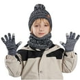thumbnail image 1 of CYRBOKO Boys Beanies,Gloves & Scarves, Winter Three Pieces Snow Thermal Hats with Pompom Black Size 4-10 T, 1 of 3
