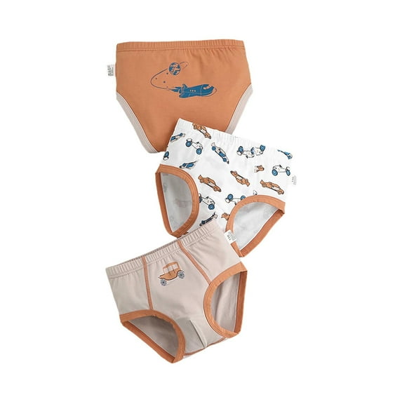 CYRBOKO Boys Briefs, Casual Cotton 3-piece Elastic Waist Boys Underwear Brown Size 11-12 T