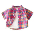 thumbnail image 1 of CYRBOKO Boys Button-Up Shirts, Lightweight Thin Cotton Short Sleeve Summer Tops Hot Pink Size 10-11 T, 1 of 3