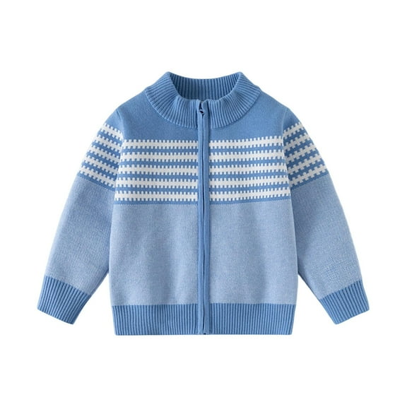 CYRBOKO Boys Cardigan Sweaters, Crew Neck Long Sleeve Knited Full Zip Fall Outerwear Blue Size 7-8 T