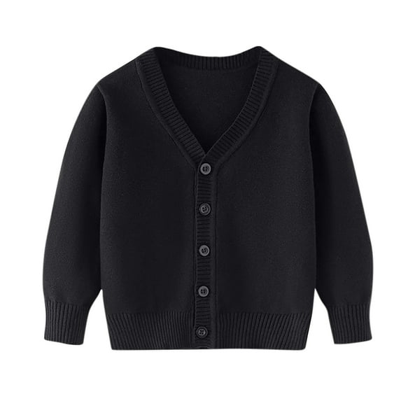 CYRBOKO Boys Cardigans 2025, Cotton Loose Long Sleeve Knit Fall Clothing Black Size 7-8 T