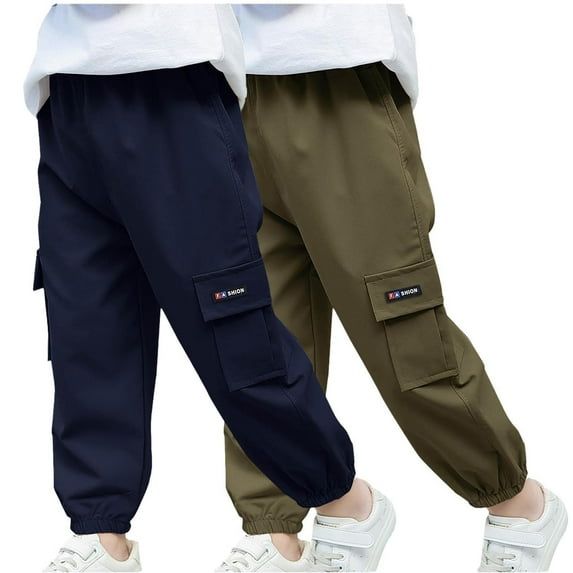 CYRBOKO Boys Cargo Pants, 2PC Casual Elastic Waist Loose Sport Bottoms Beige Size 4-5 T