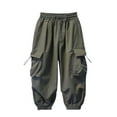 thumbnail image 1 of CYRBOKO Boys Cargo Pants, Comfy Loose Drawstring Cotton Joggers with Pockets Army Green Size 8-9 T, 1 of 6