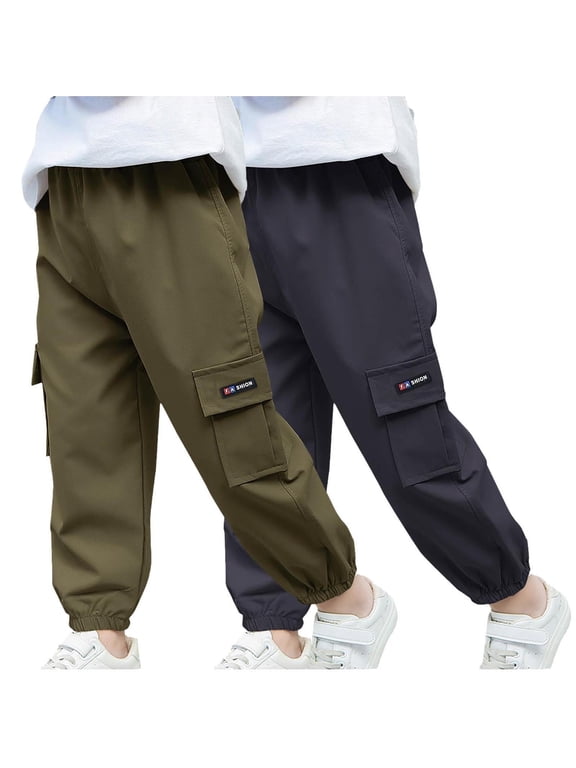 Boys Cargo Pants, Elastic Waist Casual Loose 2PC Sport Bottoms Gray Size 10-11 T
