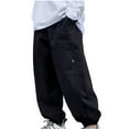 thumbnail image 1 of CYRBOKO Boys Cargo Pants, Elastic Waist Cotton Loose 2025 Running Pants Black Size 9-10 T, 1 of 3