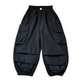 thumbnail image 1 of CYRBOKO Boys Cargo Pants, Soft Elastic Waist Cotton Loose Wide-leg Pants Black Size 7-8 T, 1 of 4