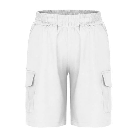 CYRBOKO Boys' Cargo Shorts, Casual Pockets-Baggy Elastic Waist Gift Summer Shorts White Size 4-5 T