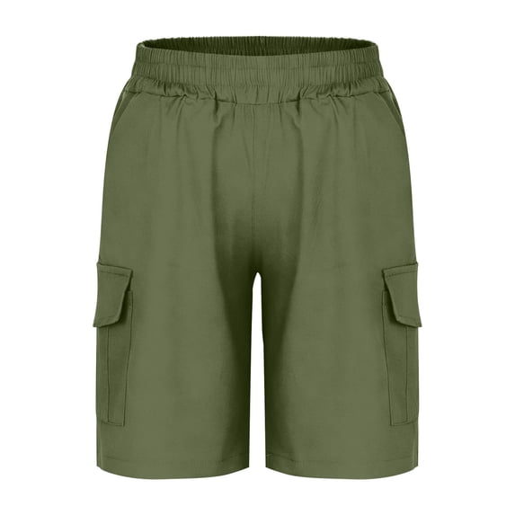 CYRBOKO Boys' Cargo Shorts, Elastic Waist Gift Casual Pockets-Baggy Summer Shorts Army Green Size 9-10 T