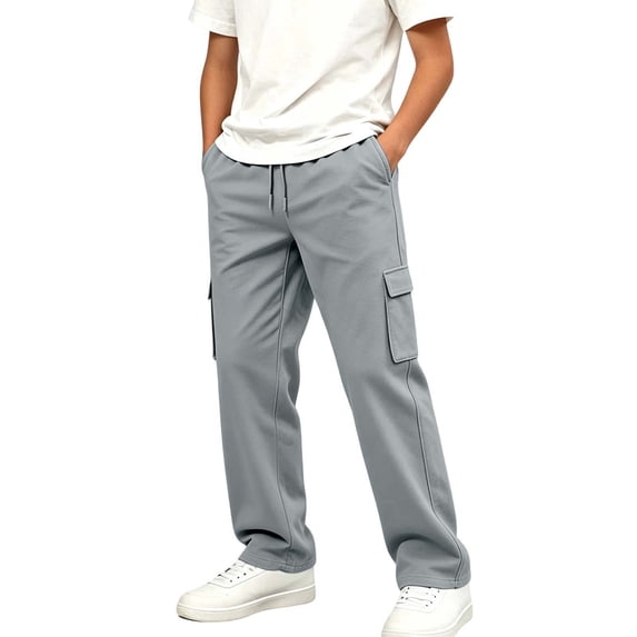 CYRBOKO Boys Cargo Sweatpants with Pockets, Drawstring Elastic Waist Relaxed Fit Casual Athletic Pants Gray Size 7-8 T