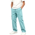 thumbnail image 1 of CYRBOKO Boys Cargo Sweatpants with Pockets, Relaxed Fit Casual Elastic Waist Drawstring Athletic Pants Light Blue Size 7-8 T, 1 of 7