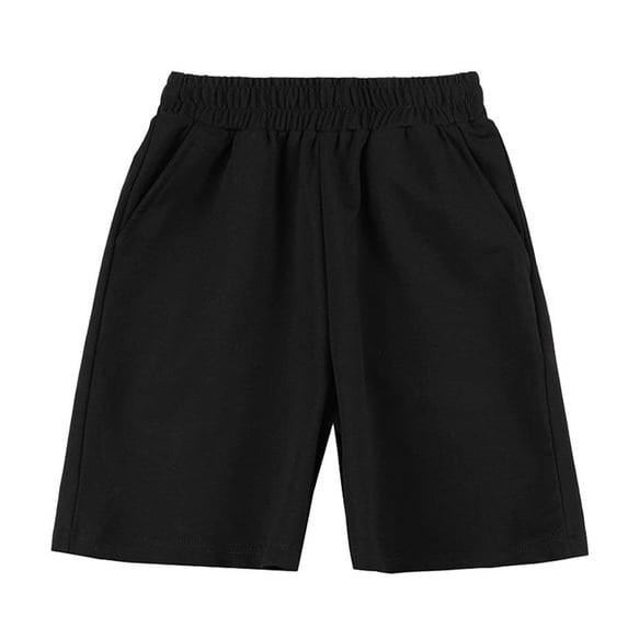 CYRBOKO Boys Casual Shorts, Soft Back-to-school Cotton Elastic Waist Athletic Shorts Black Size 5-6 T