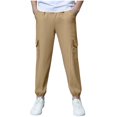 thumbnail image 1 of CYRBOKO Boys Cotton Linen Pants, Back-to-school Multi-Pocket Casual Athletic Jogger Pants Khaki Size 7-8 T, 1 of 7