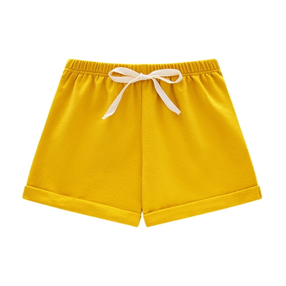 CYRBOKO Boys Cotton Shorts, Lounge Relaxed Fit Soft Solid Casual Shorts Yellow Size 3-4 T