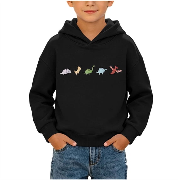 CYRBOKO Boys Dinosaur Graphic Hoodie, Long Sleeve Lightweight Casual Pullover Fall Kids Sweatshirt Top Black Size 9-10 T
