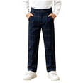 thumbnail image 1 of CYRBOKO Boys' Dress Pants, Casual Plaid Button Back-to-School Uniform Pants Navy Size 5-6 T, 1 of 7