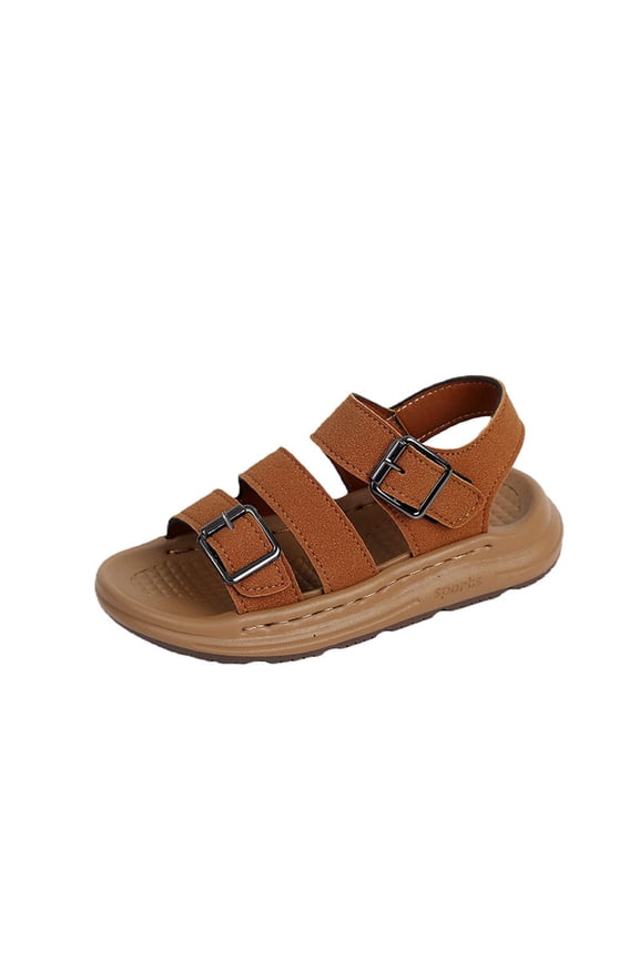 Boys Flat Sandals, Hook&Loop Soft Sole Open Toes Summer Kids Shoes Brown Size 2 (Big Kids)